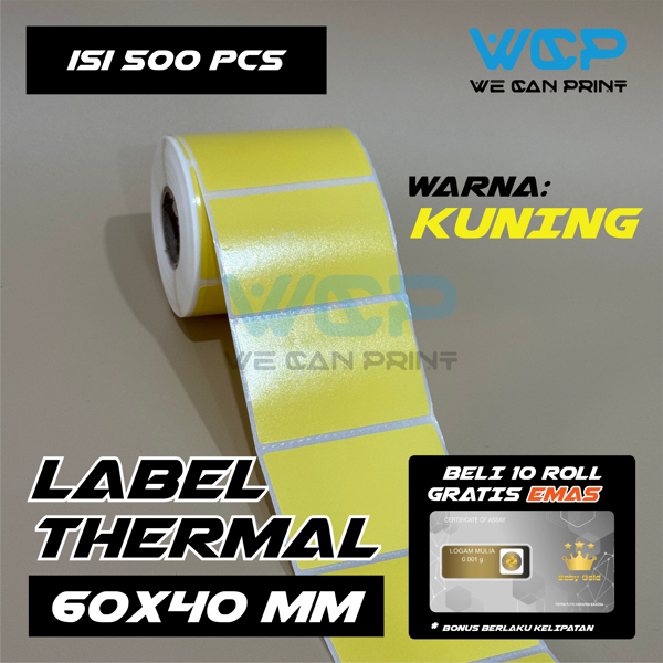 

Label Thermal Kuning 60 X 40 Kertas Sticker Printer Thermal Yellow 60x40 mm isi 500 pcs