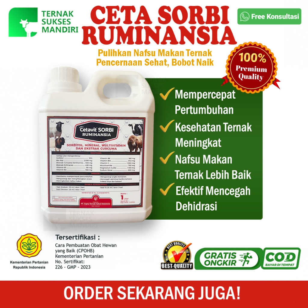 [1 LITER] CETAVIT SORBI RUMINANSIA - Vitamin Penggemuk Ternak Cepat & Mencegah Dehidrasi