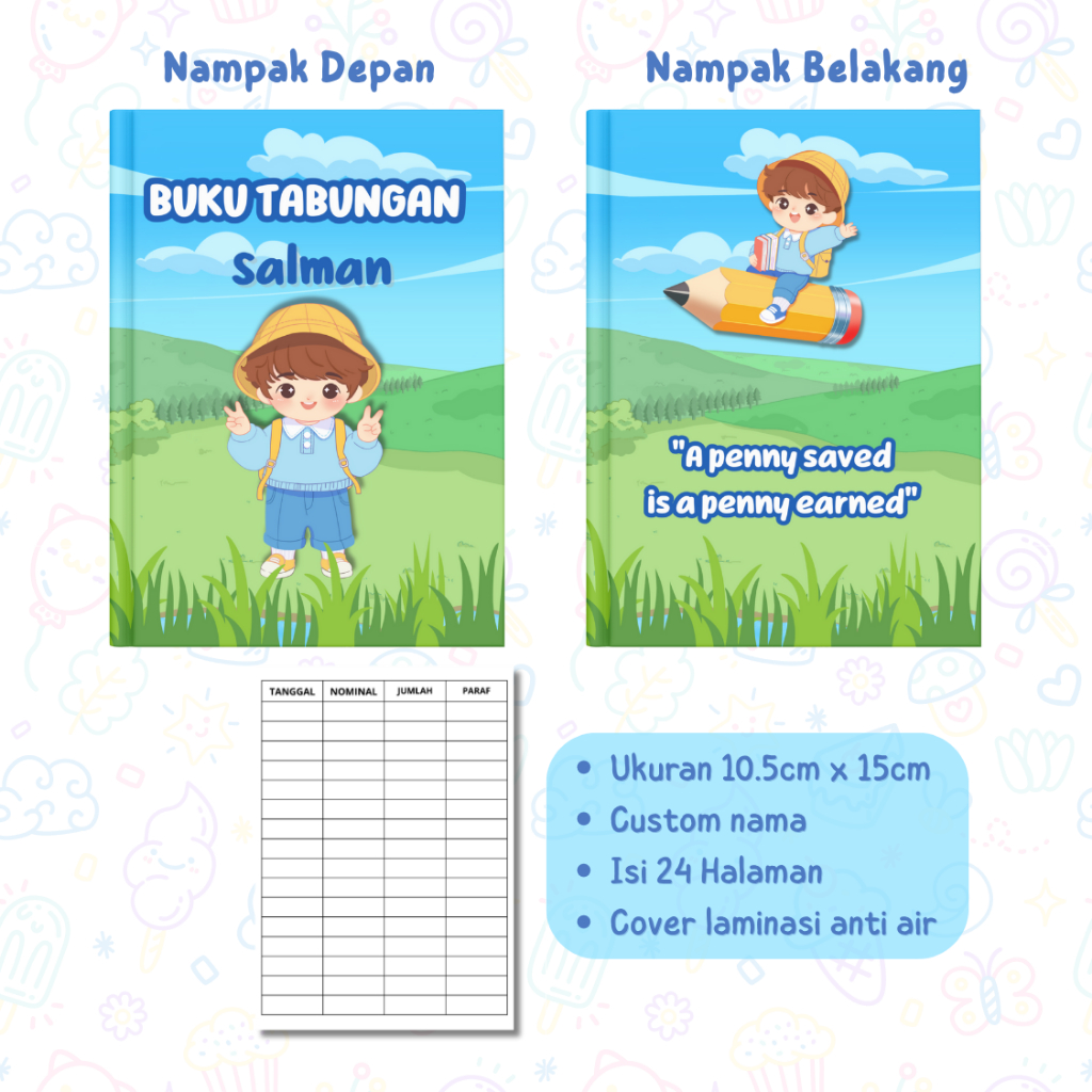 

Buku tabungan anak custom nama ukuran A6 buku catatan