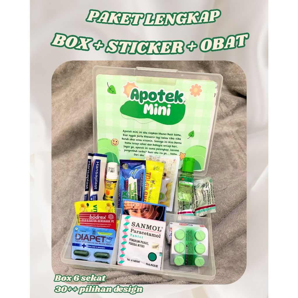 [LENGKAP APOTEK MINI + OBAT] kotak apotek mini + stiker + obat untuk kado hadiah pacar p3k