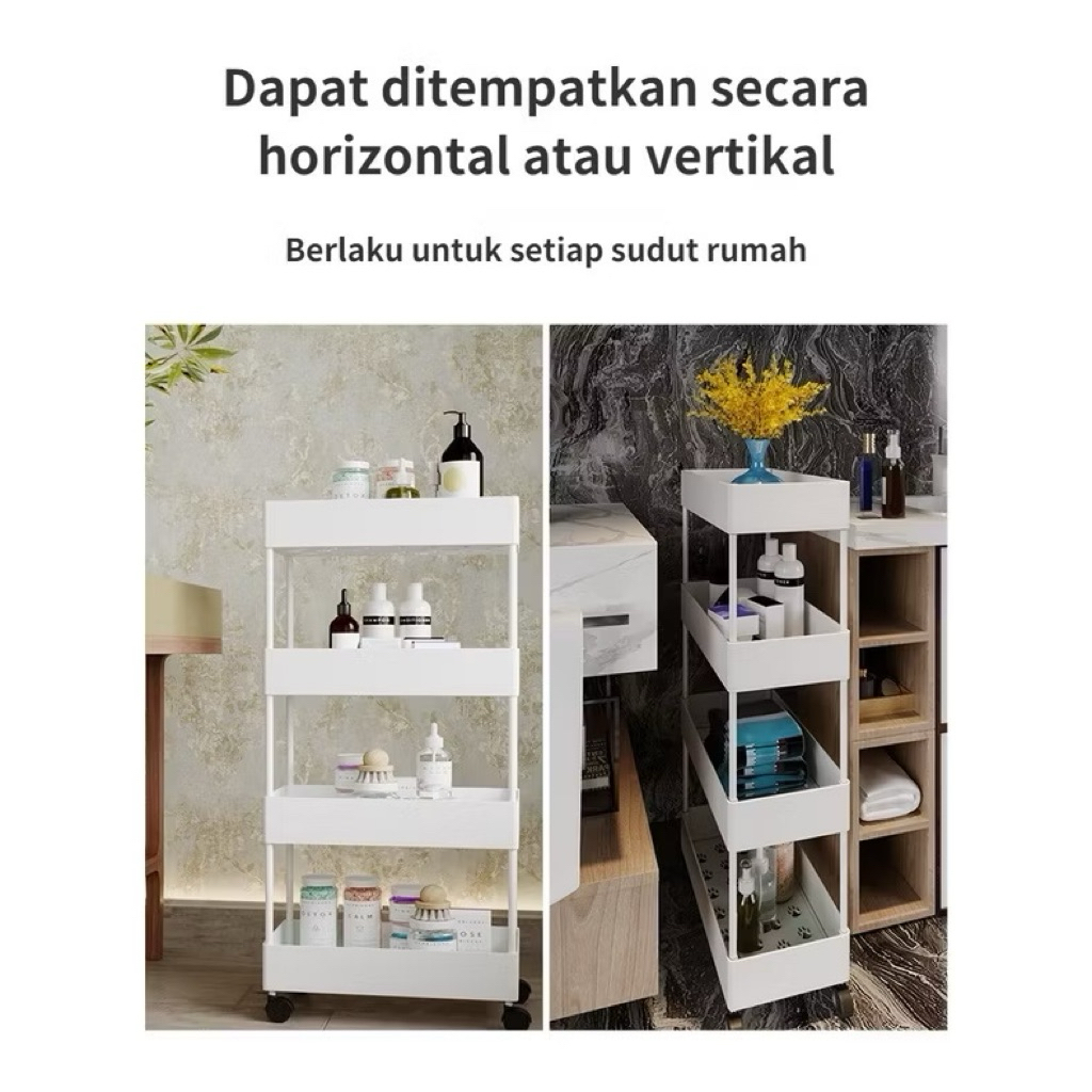 Rak Troli Plastik 4 Susun Rak Toilet Rak Kamar Mandi Rak Dapur sSerbaguna Dengan Roda Rak Bumbu Rak 