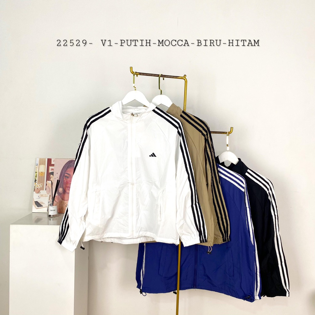 22529 Outer Jacket Parasut list Lengan 2 Varian Logo Lengan Karet Premium / Jacket Olahraga / Jacket