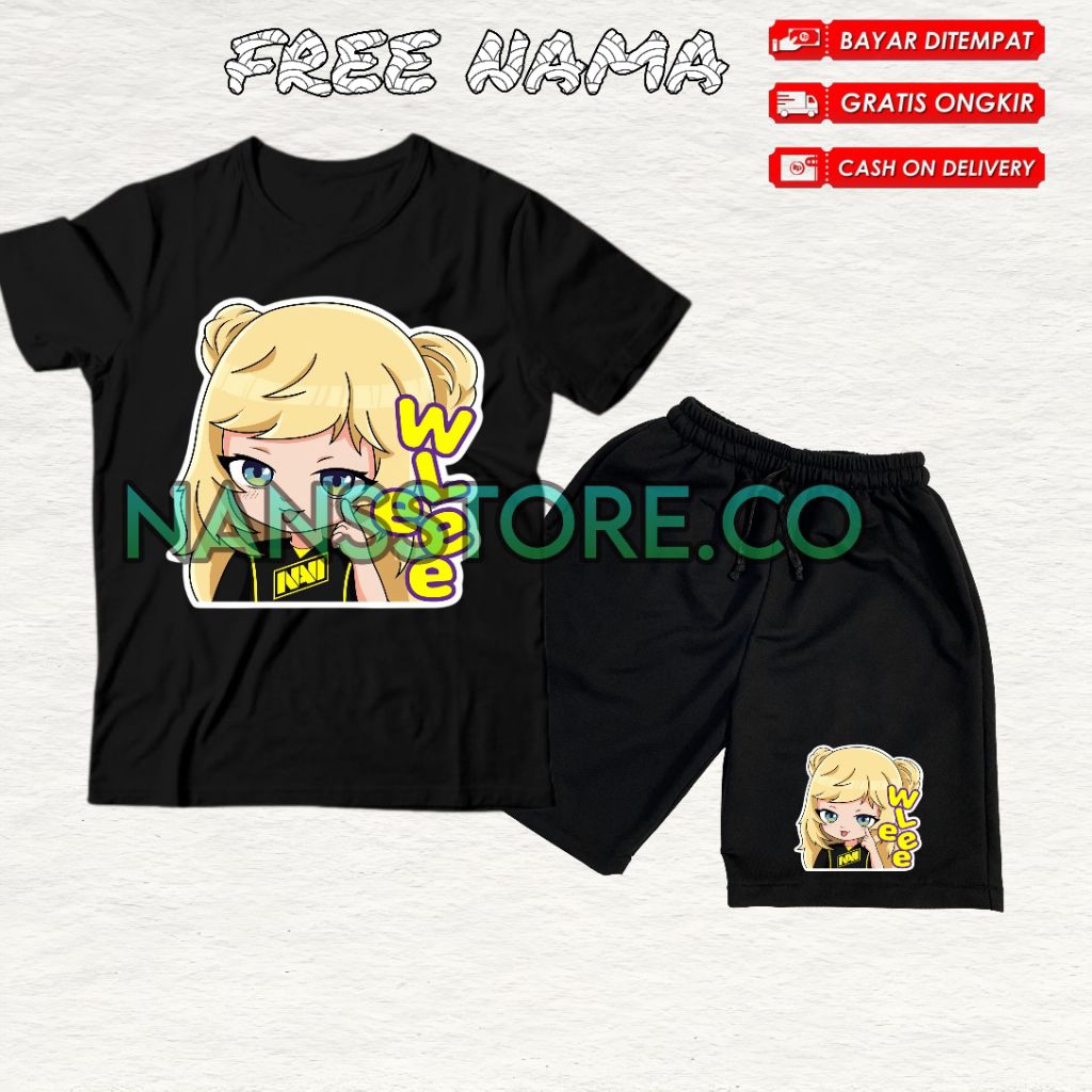 Setelan Kaos Anak Motif Emot Navi Mobile legend viral/ Baju Anak Celana Pendek Anak viral tiktok/ Se