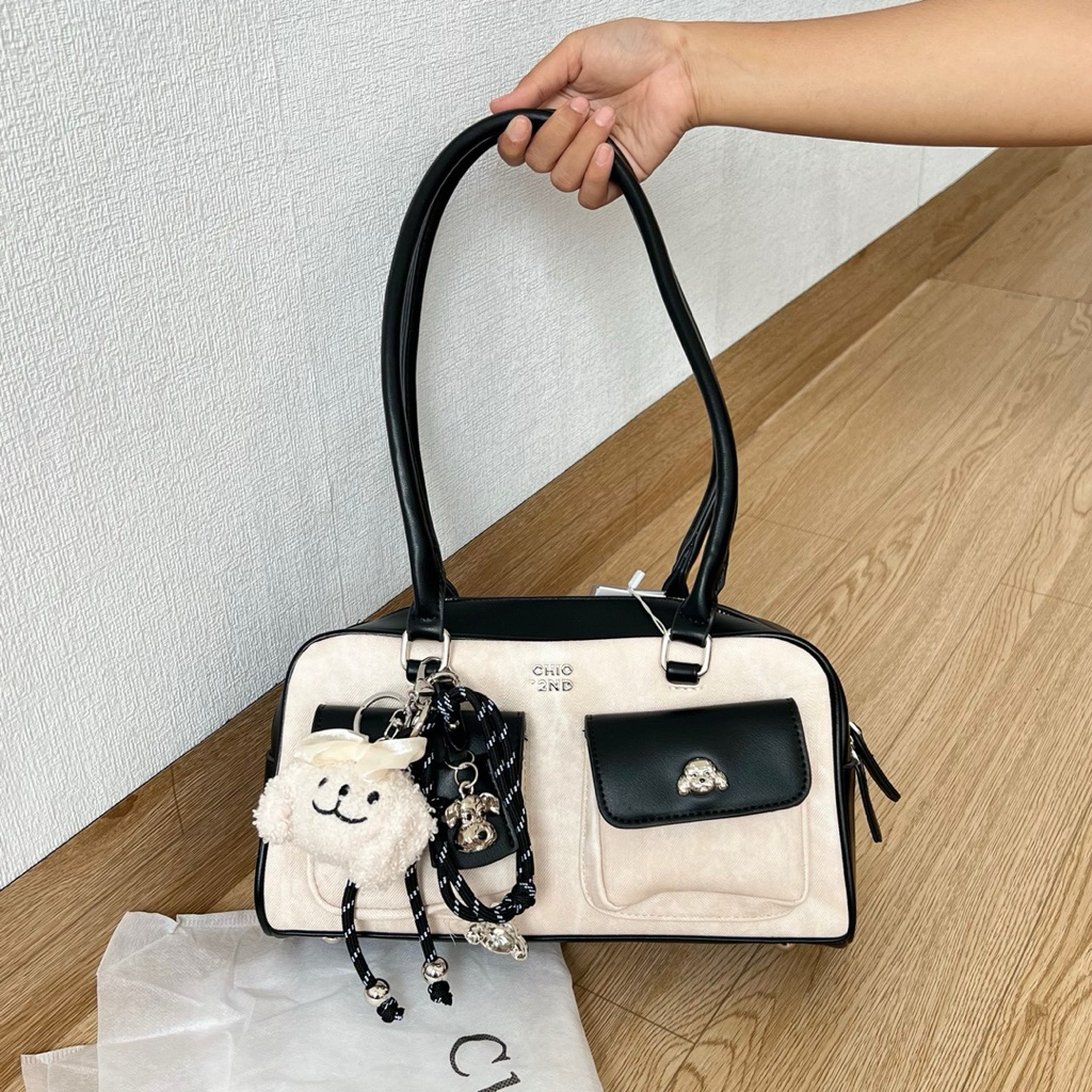 Tas Chio bahu tote bag hitam putih