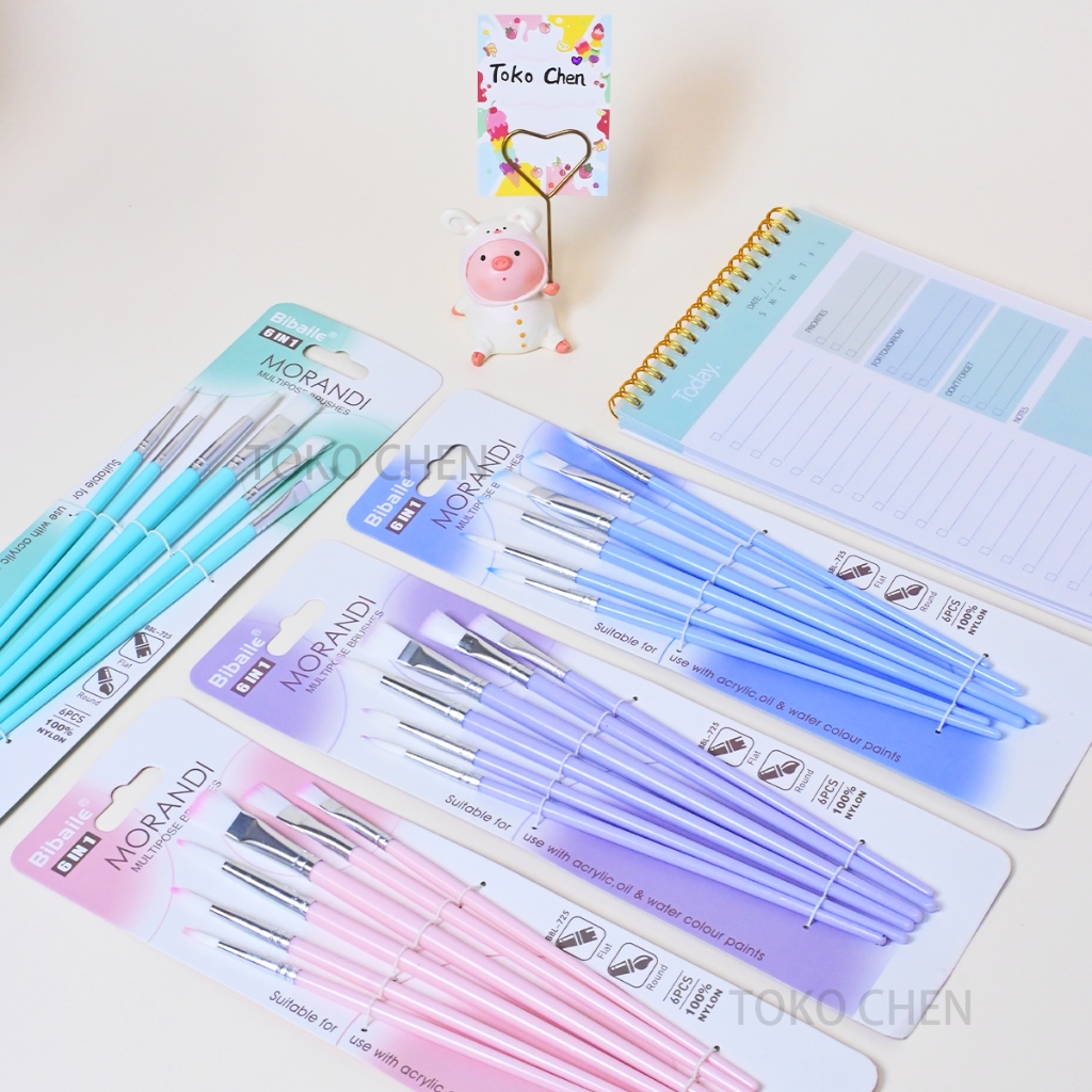 

Bibaile 6pcs Kuas Lukis Akrilik / Flat Tip Sikat Runcing Sikat Kuas Lukis Set / Nilon Cat Air Biru Flat Tip / Besar Kuas Lukisan Lukisan Cat Minyak Kuas Grafiti