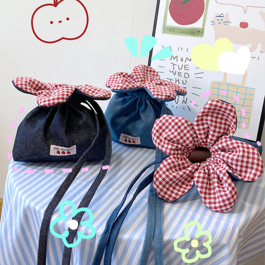 Premium Denim Sling Bag Serut Fashion Wanita Korean | Tas Piknik Wanita Lucu unik | Tas Selempang Bu