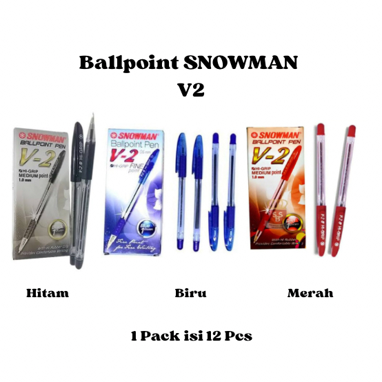 

BOLPOINT SNOWMAN V2 HITAM, MERAH, BIRU 1 PACK ISI 12 PCS