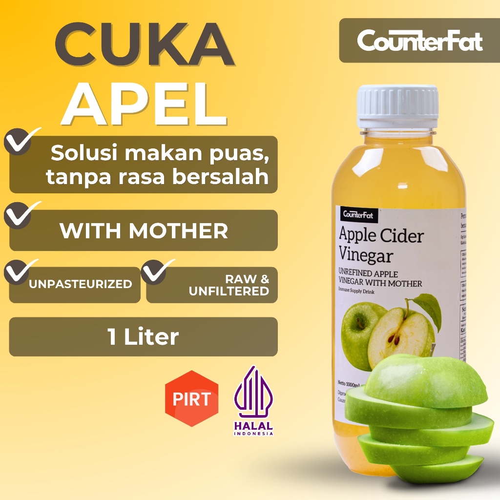 

CounterFat 1 Liter Cuka Apel With The Mother Pure Apple Cider Vinegar Untuk Diet 100% Organic CF3