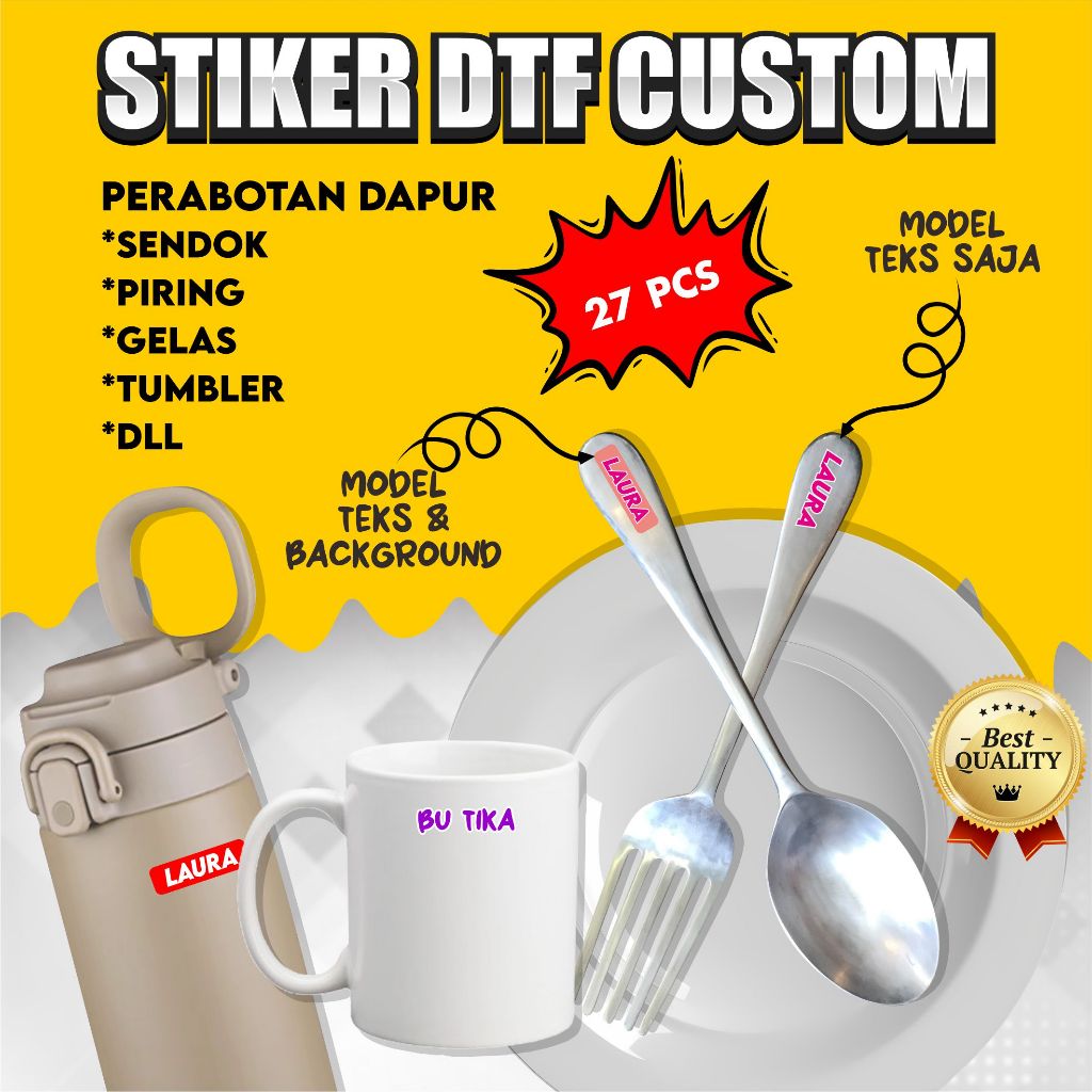 

27 pcs Sticker Barang Custom Nama Sendok Botol Piring Perabotan Stiker Nama Waterproof Timbul Label