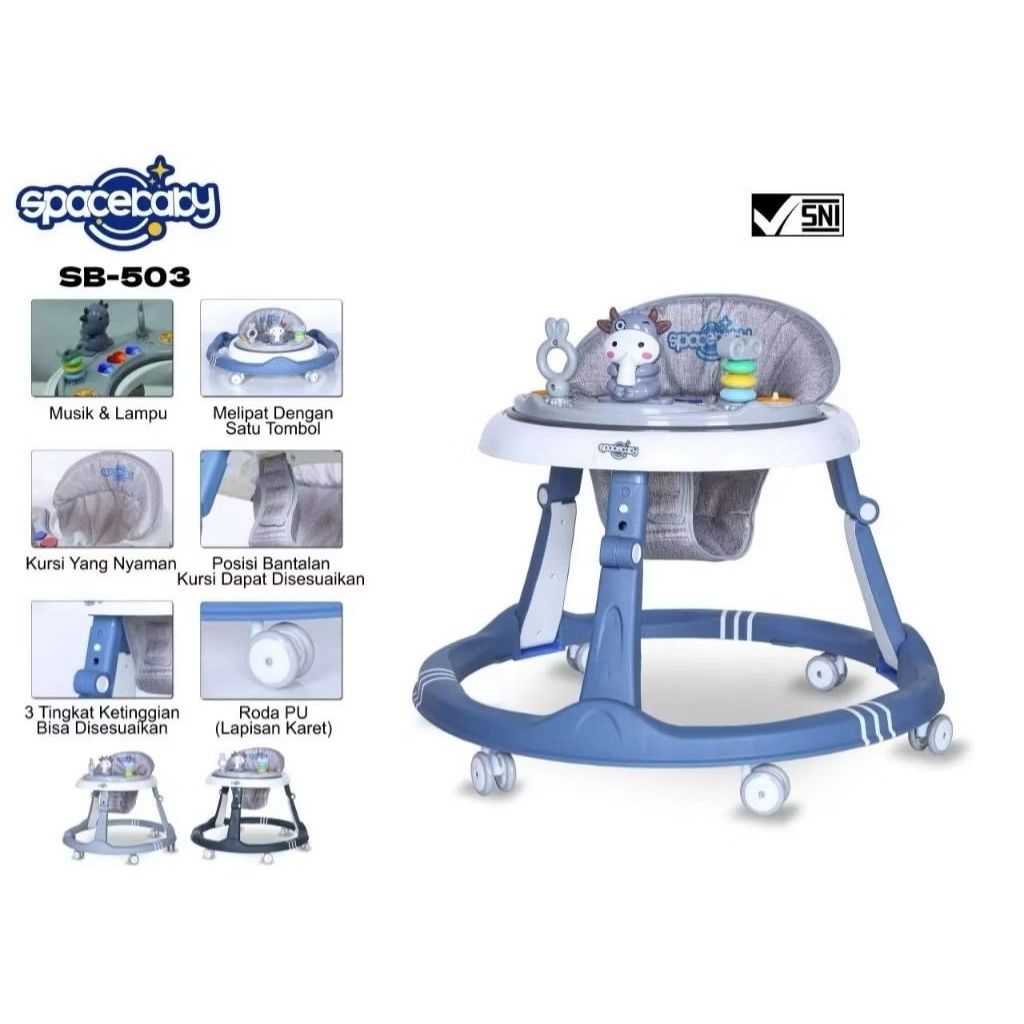 Baby Walker SPACEBABY Moo Moo Kereta Bulat Bayi Belajar Jalan