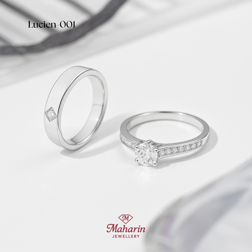 Cincin Nikah Tunangan Cincin Palladium Couple Emas Putih Custom Free Ukir Nama Bergaransi-Lucien-001