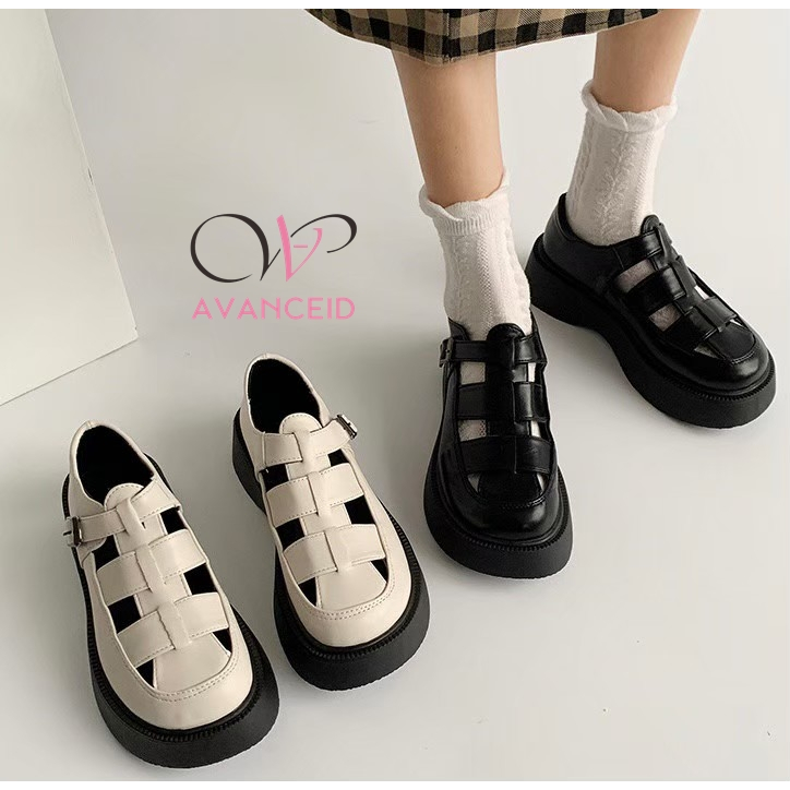 DISKON AVANCEID 1909 LOAFERS SEPATU SNEAKERS WANITA KERJA DOCMART HITAM