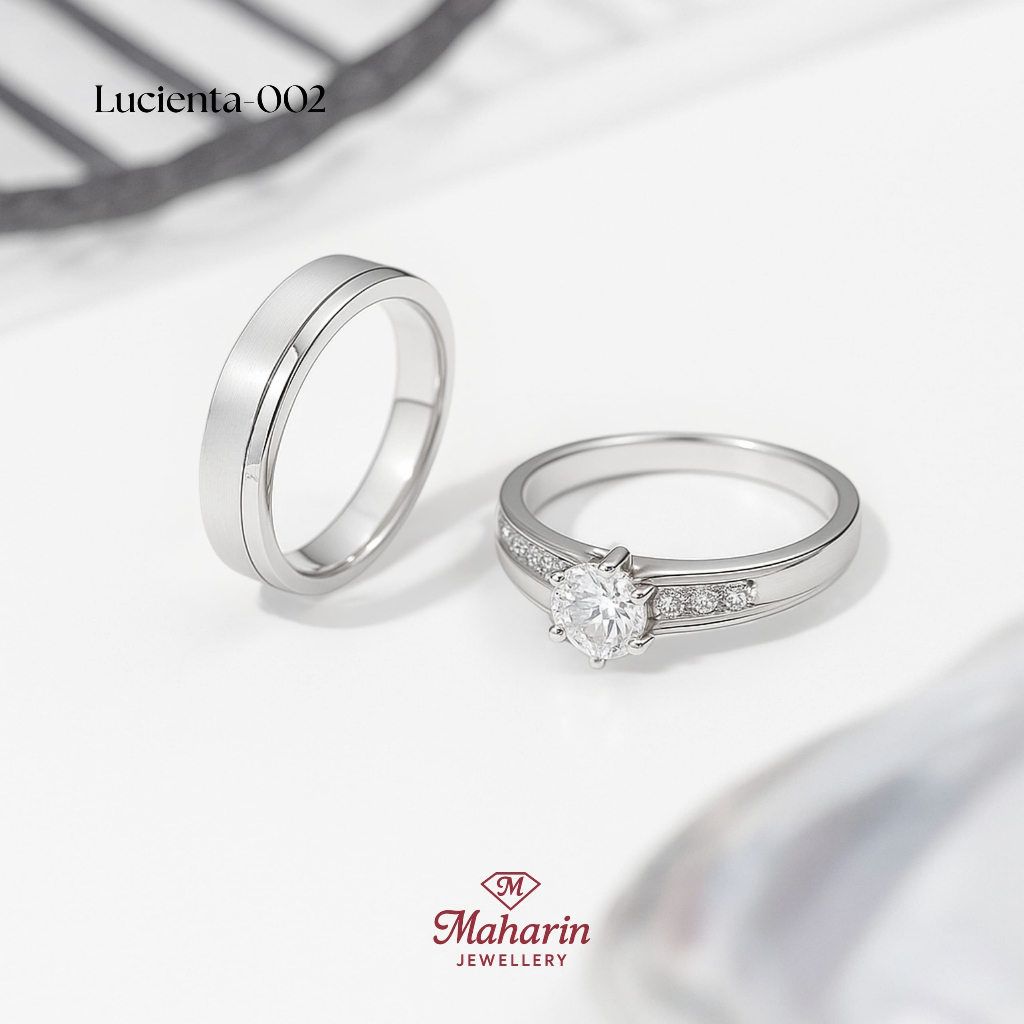 Cincin Nikah Couple Emas Putih Palladium Platinum Silver Cincin Custom Tunangan Lamaran-Lucienta-002