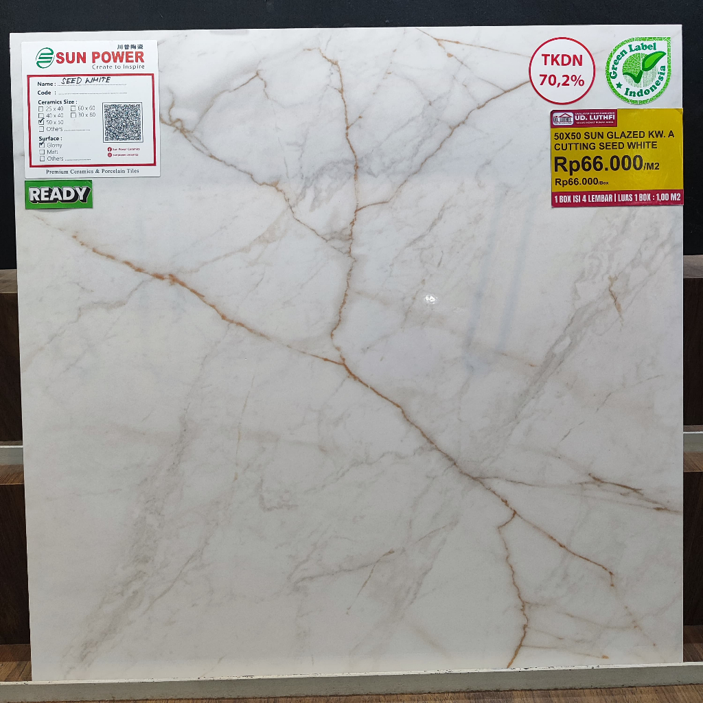 Keramik Lantai Halus 50x50 Sun Power Sun Glazed Seed White  -  Keramik Nat Cutting Jepara