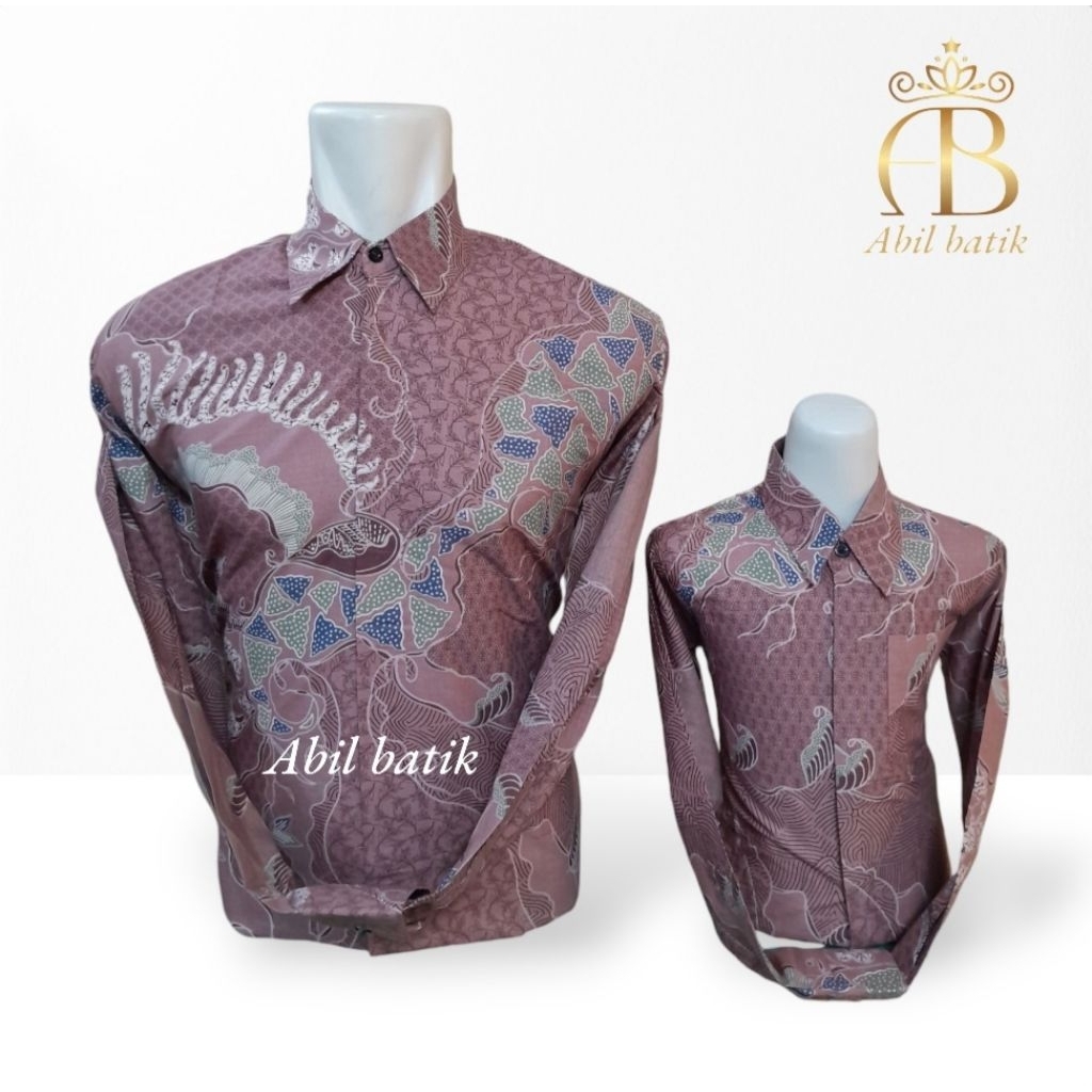 Batik Couple Ayah dan Anak Katun Solo Warna Dusty Pink