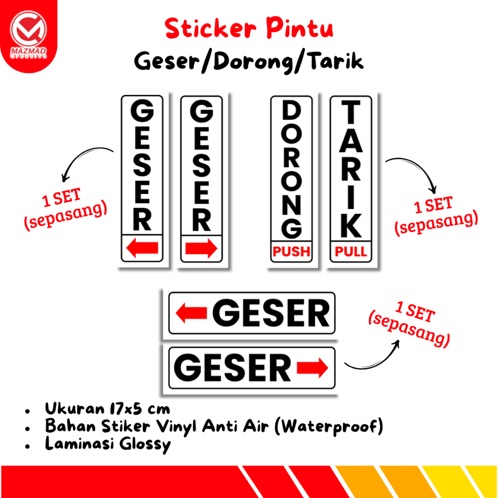 

STIKER GESER/DORONG/TARIK UNTUK PINTU 1 SET 2 PCS / Sticker Pintu Geser