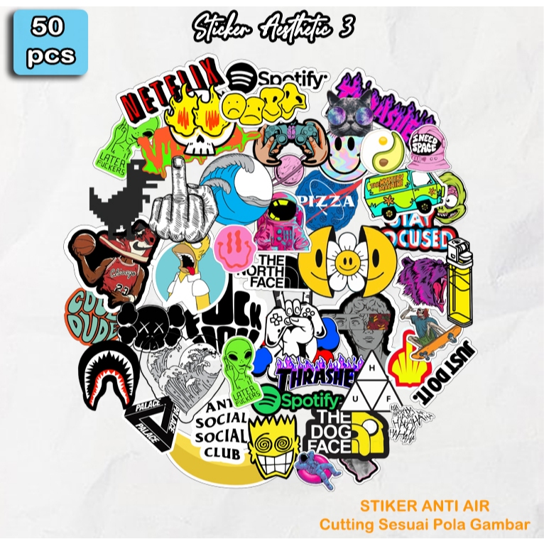 

Sticker Pack Random Hypebeast Aesthetic Anti Air Sudah Dicutting Pola Gambar