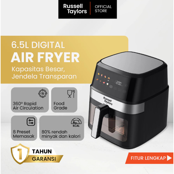 Russell Taylors Z7 1000 W Air Fryer Jendela Transparan 6.5L Digital Layar Sentuh Garansi 1 Tahun