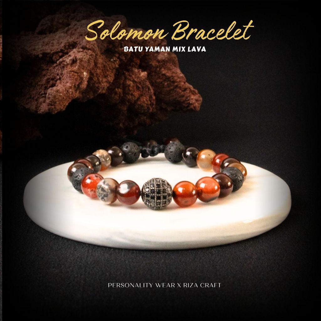 SOLOMON BRACELET - Gelang Aesthetic Pria Wanita Keren Terbaru Batu Alam Akik Yaman Wulung Sulaiman M