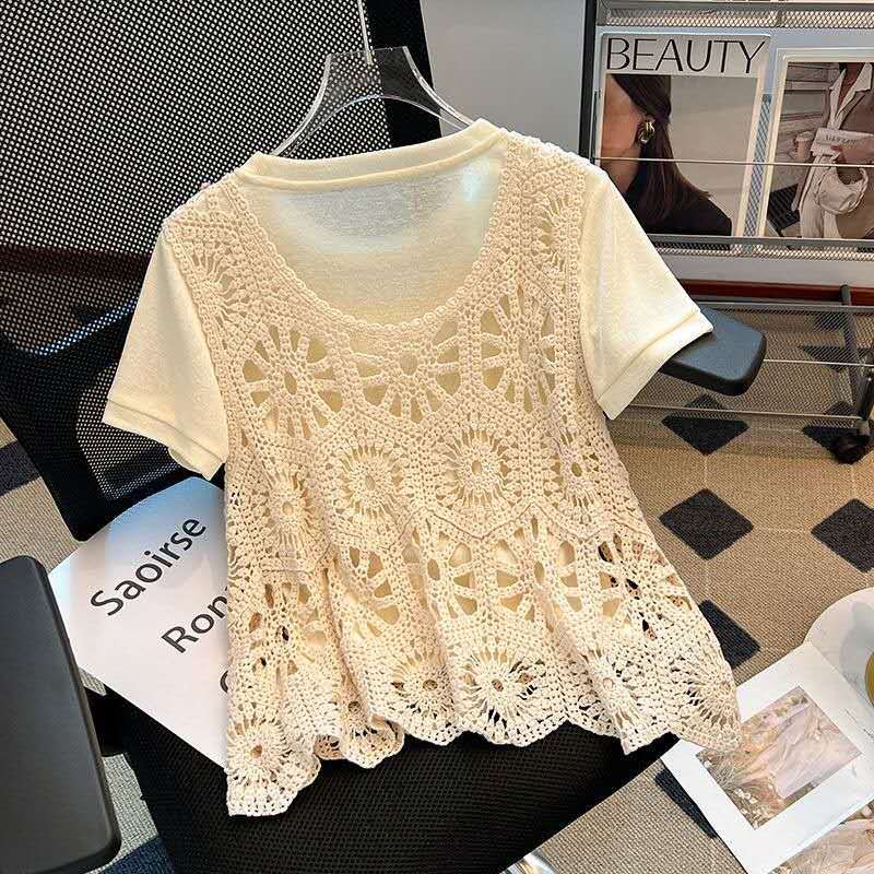 Rompi Rajut Crochet Motif Bunga Geometris Santai