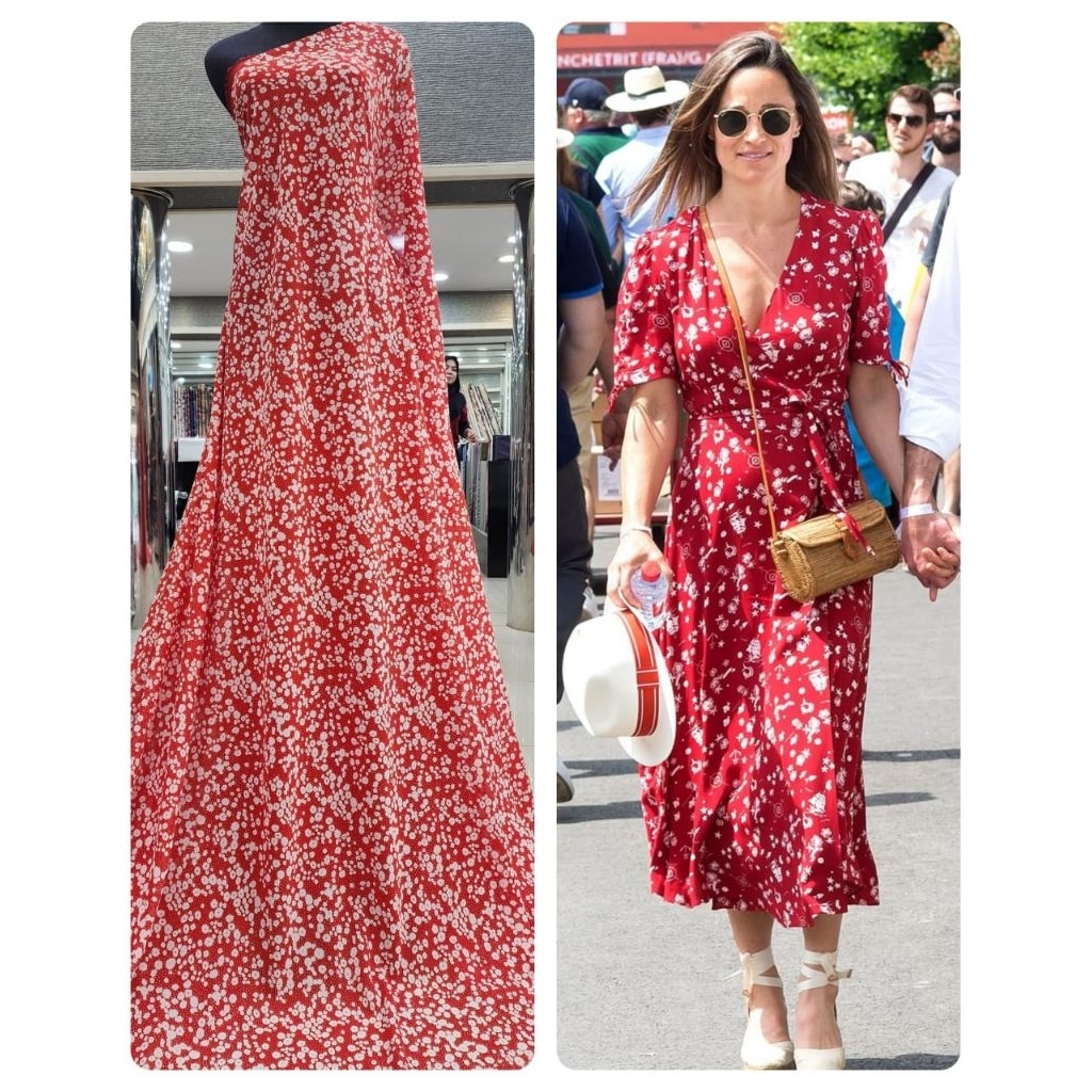 Kain sifon crepe premium motif merah putih