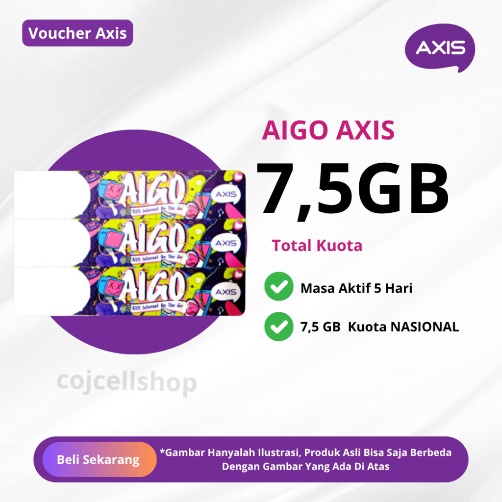 Voucher Kuota AIGO 7,5GB 5 Hari Full 24 JAM - Voucher Kuota AXIS 7,5GB Full 24 JAM Masa Aktif 5 Hari