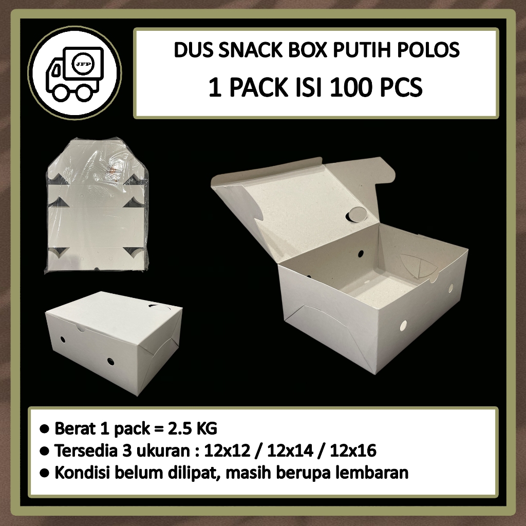 

Dus Snack Box Kue 12x12 12x14 12x16 Putih Polos isi 100 pcs