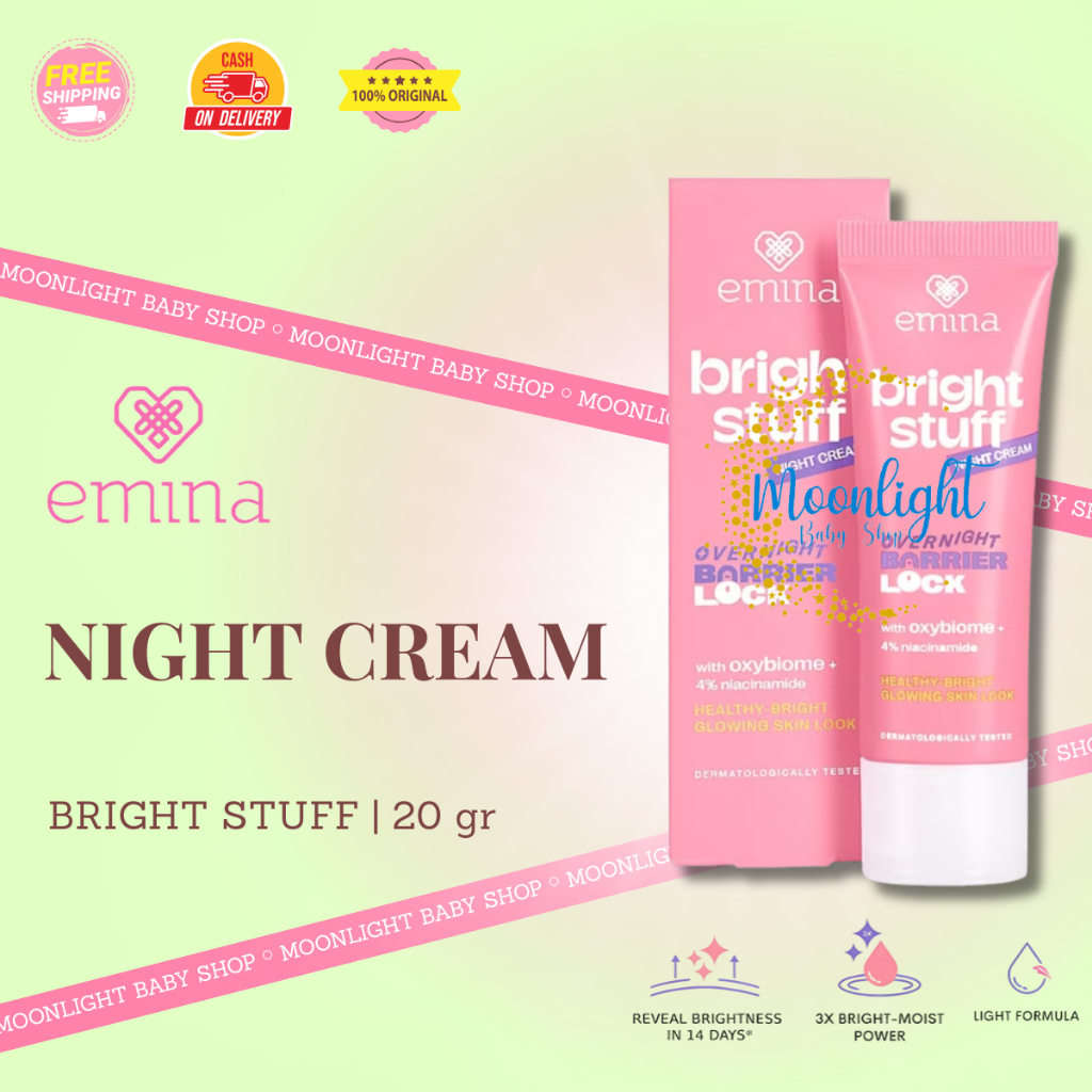 Emina Bright Stuff Night Cream 20g | Pelembab Wajah Malam Hari Emina