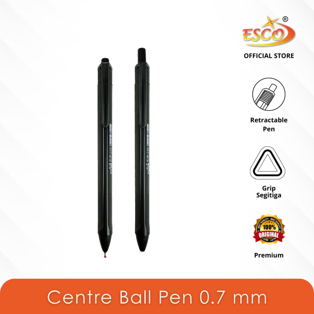 

Esco Centre Ball Pen - Pulpen 0.7 mm Grip Segitiga Tinta Hitam 12 Pcs (BP-380)