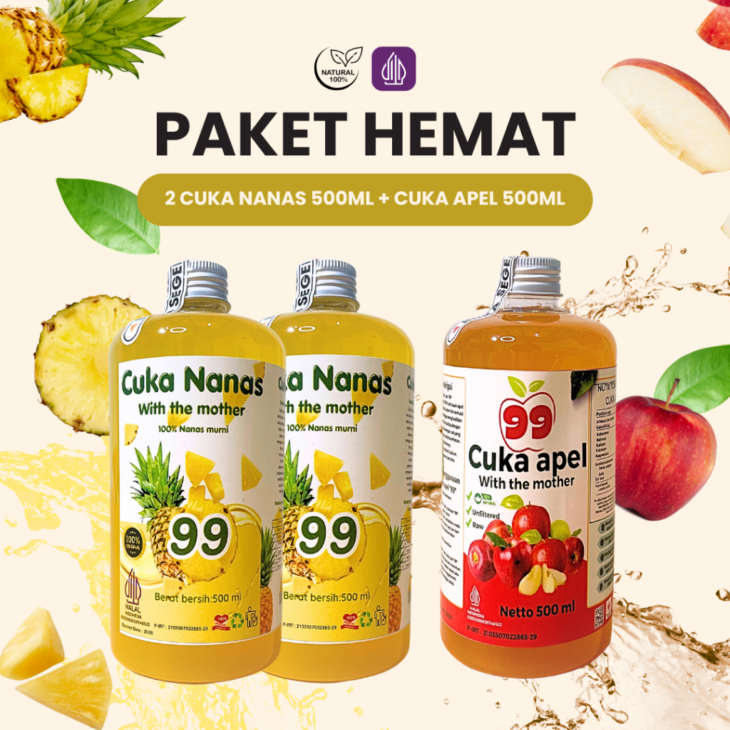 

BUNDLING 2+1 Cuka Nanas Cuka Apel Asli 100% Original Tanpa Pengawet 500 ml