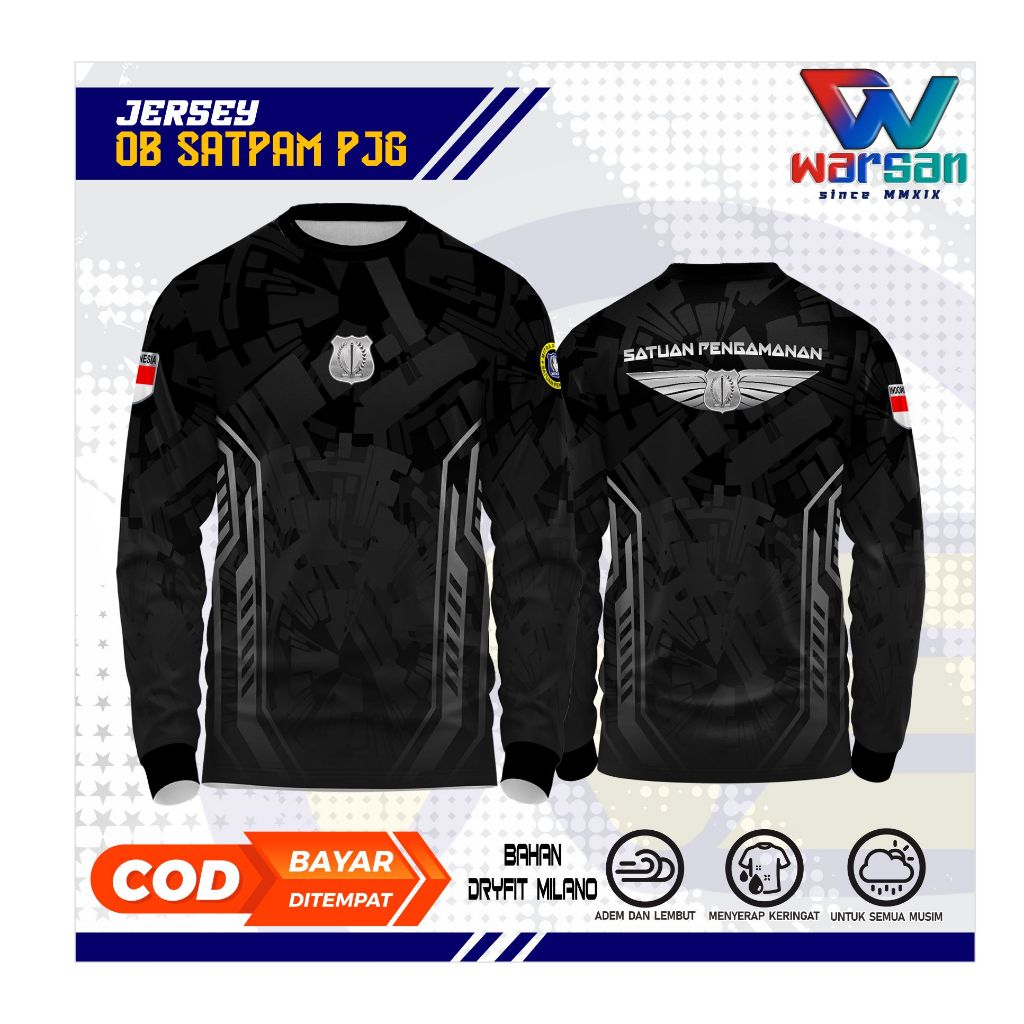 JERSEY SATPAM BLACK FULLPRINTING / JERSEY OBLONG SATPAM PANJANG / KAOS SATPAM DRYFIT LENGAN PANJANG