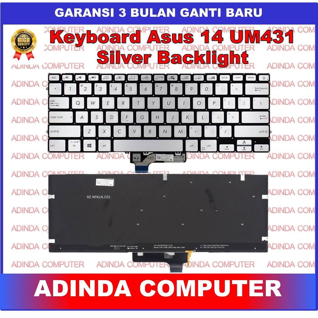 Keyboard Asus Zenbook 14 UM431 Um431D Um431Da Bx431Fl Silver Backlight