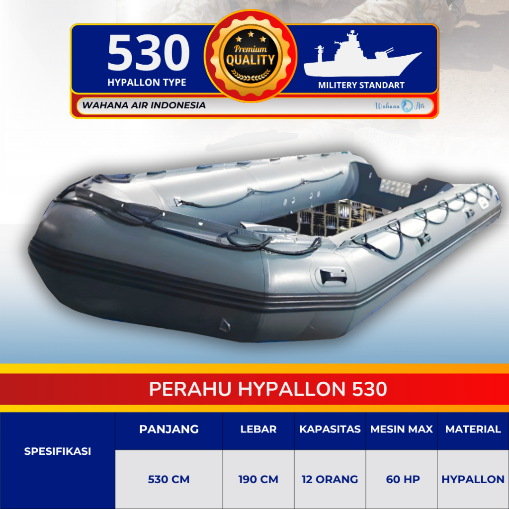 PERAHU HYPALLON 530 BERKAPASITAS 12 ORANG | PERAHU STANDAR MILITER | PERAHU RESCUE | PERAHU KARET 53