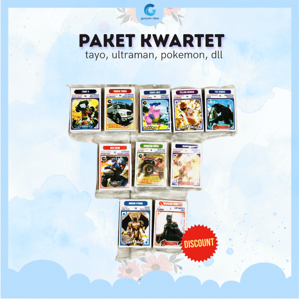 Paket kartu kwartet Mainan Koleksi Kartu, Karakter Kartun Anak