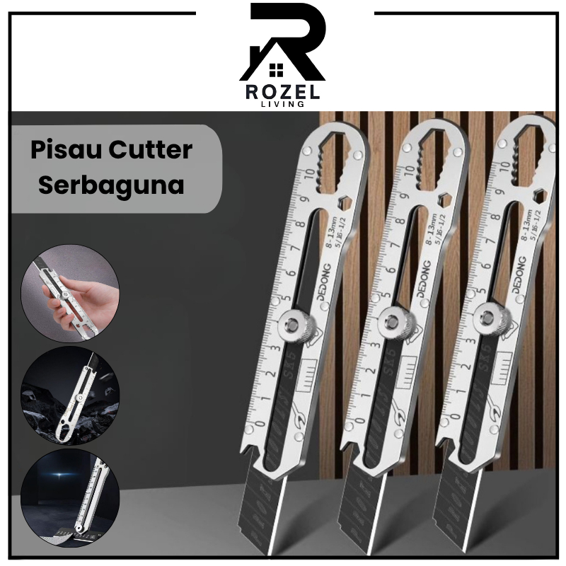 

ROZEL Pisau Cutter Stainless Besi 9in1 Cutter Stainless Pemotong Kertas Tajam Anti Karat Fungsional