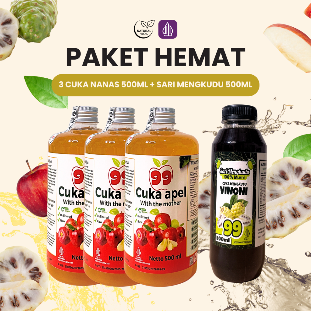

BUNDLING 3+1 Cuka Apel Sari Mengkudu Asli 100% Original Tanpa Pengawet 500 ml