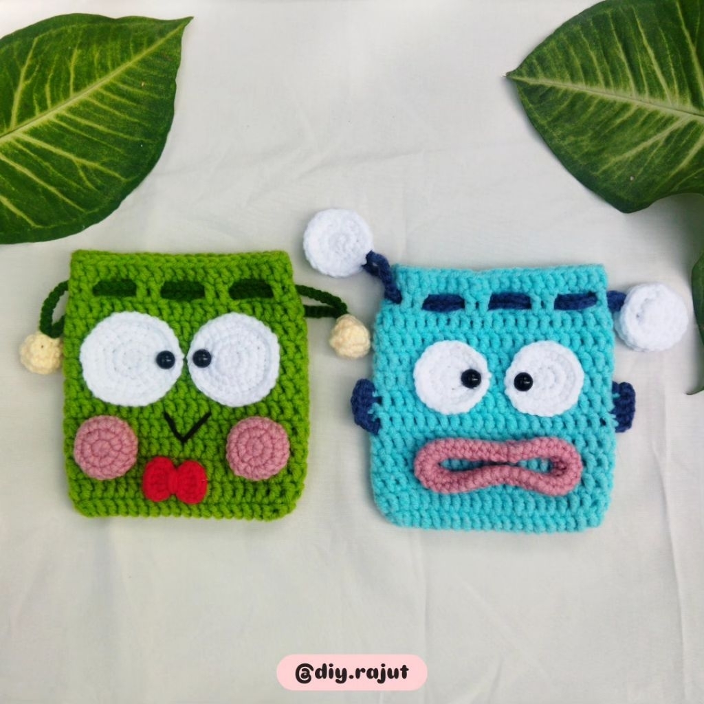 Hangyodon Pouch | Keroppi Pouch | Bag Charm | Crochet Keychain Lucu | Pouch Serut | Keroppi | Hangyo