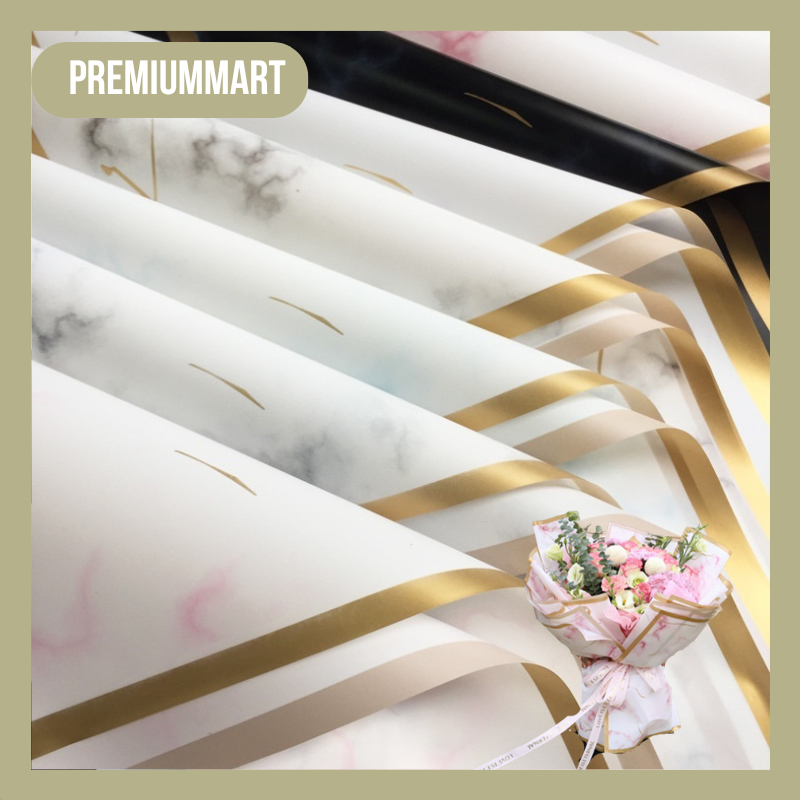 

Kertas Buket Bunga Cellophane Waterproof GOLD LINE MARBLE Flower Wrapping Paper KB014