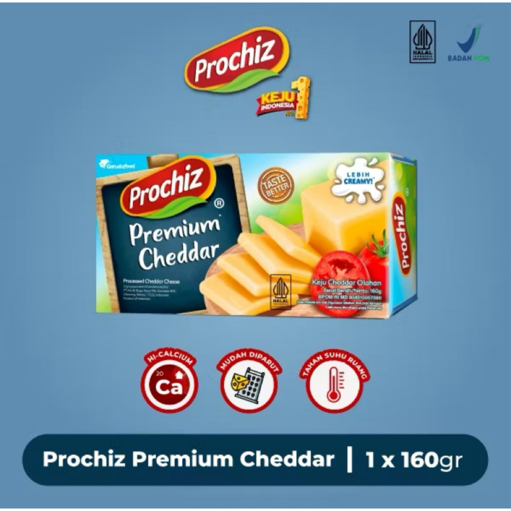 

Prochiz Premium Cheddar 160gr – Lebih Creamy, Lebih Nikmat!