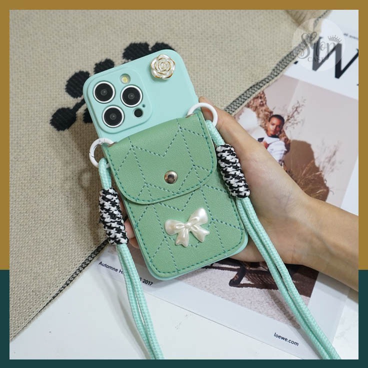 Case Dompet Elegant | BoniBag Case Tali Panjang Motif Pita Lucu for All Type hp Oppo Vivo Infinix Xi