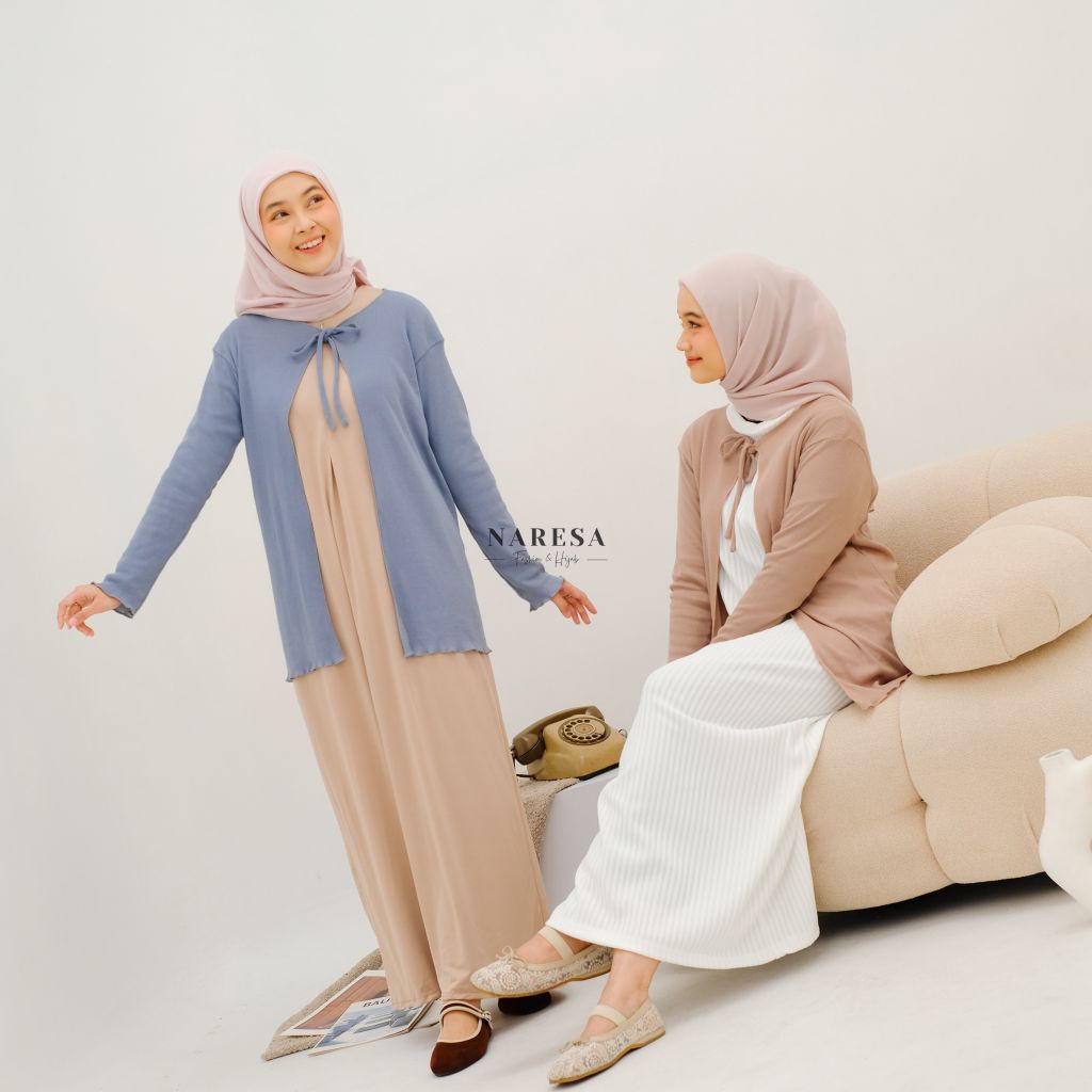 Naresa | Gia Cardigan Long - Outwear Wanita Muslim Syari - Outer Kardigan Panjang Coquette Tali