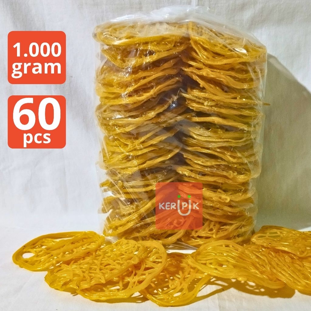 

Kerupuk Mie Kuning Mentah Ukuran Besar 1.000 Gram Isi 60 Pcs