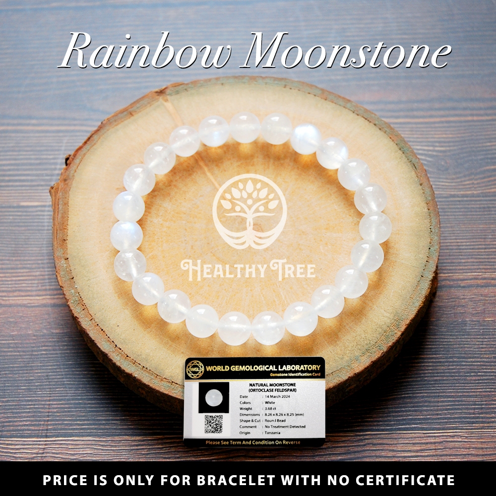 Gelang Batu Natural Kristal Tanzania Rainbow Moonstone Feldspar Grade 5A (SUPER PREMIUM QUALITY)