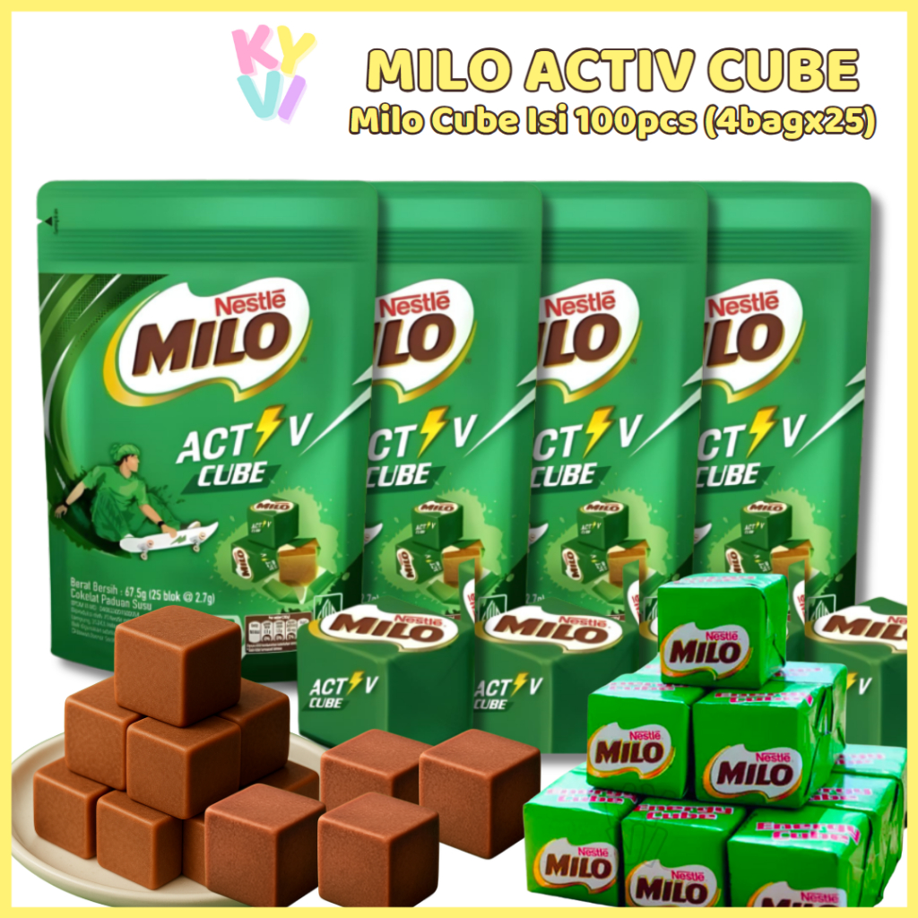 

KYVI - MILO CUBE Isi 100 Blok @ 2.7g / MILO Activ Cube 67.5gr x 4Bag Snack Halal Nikmat / MILO CUBE