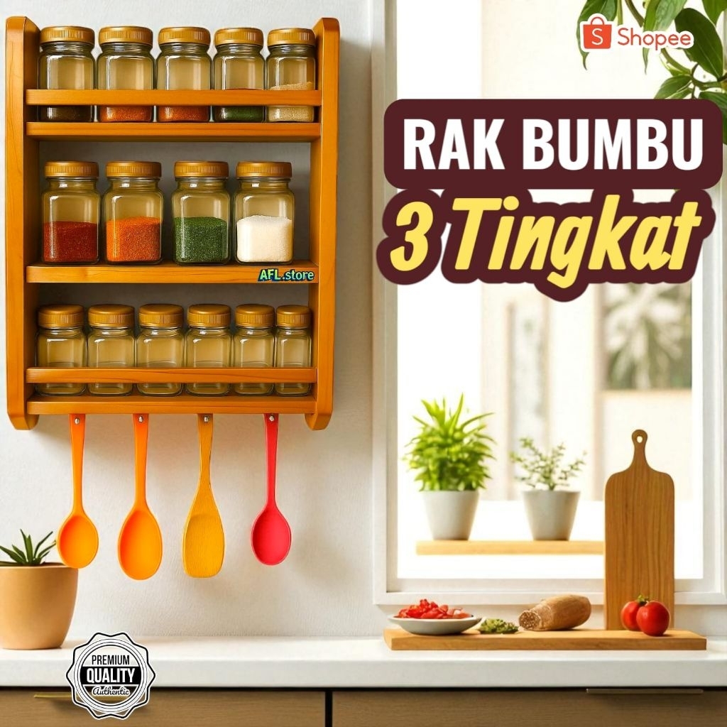 tempat bumbu dapur/rak bumbu gantung susun 3/rak bumbu kayu/wadah bumbu dapur