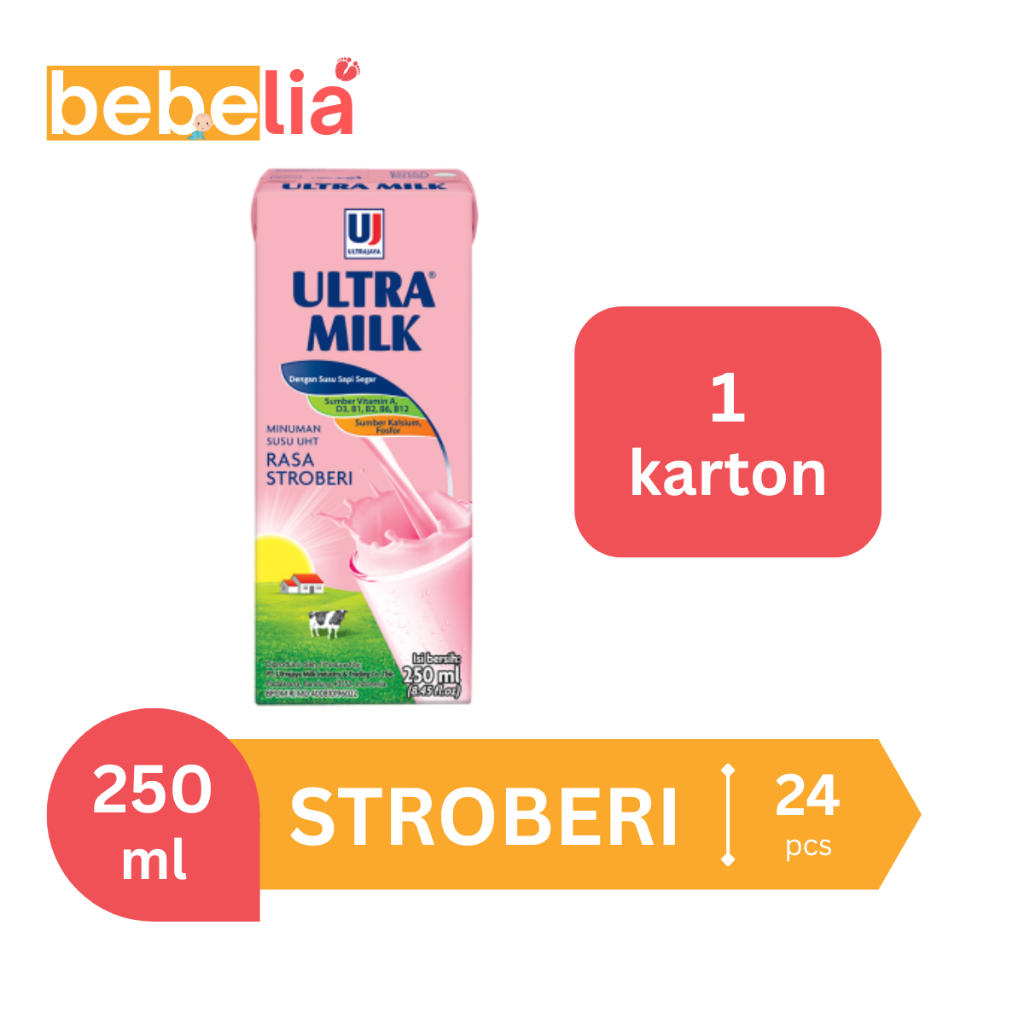 

Ultra Milk Susu UHT Stroberi 250 ml 1 dus isi 24 pcs