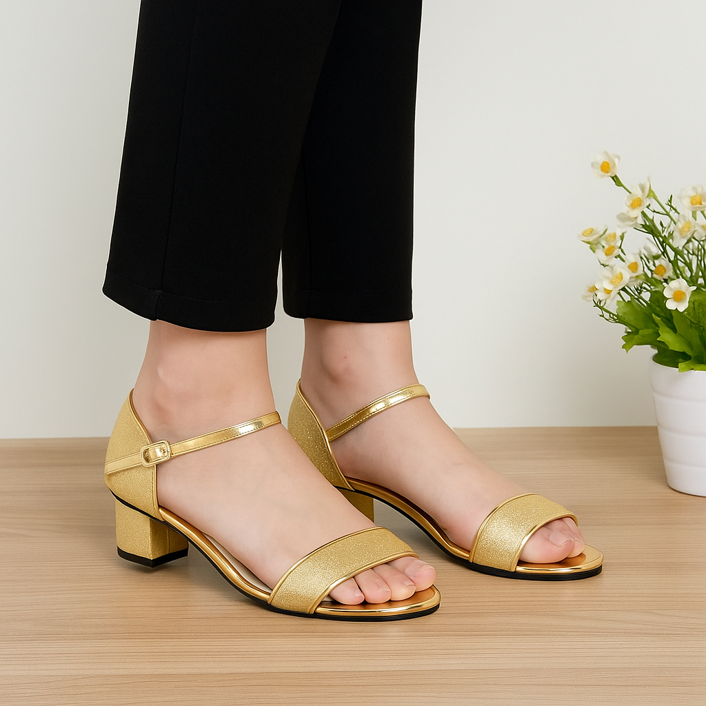 BIG SIZE - Sandal Wanita Heels Selop Pesta Kasual - Sendal Cewek Gold Ukuran Jumbo Gede