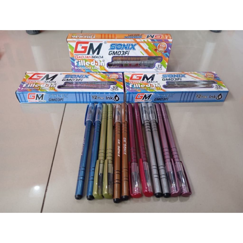 (1gross)Bolpoin Ulir GM Sonix GM03Fi /pulpen lilin Sonix/ pen murah/ pulpen Gajah Mada/ bolpoin tint
