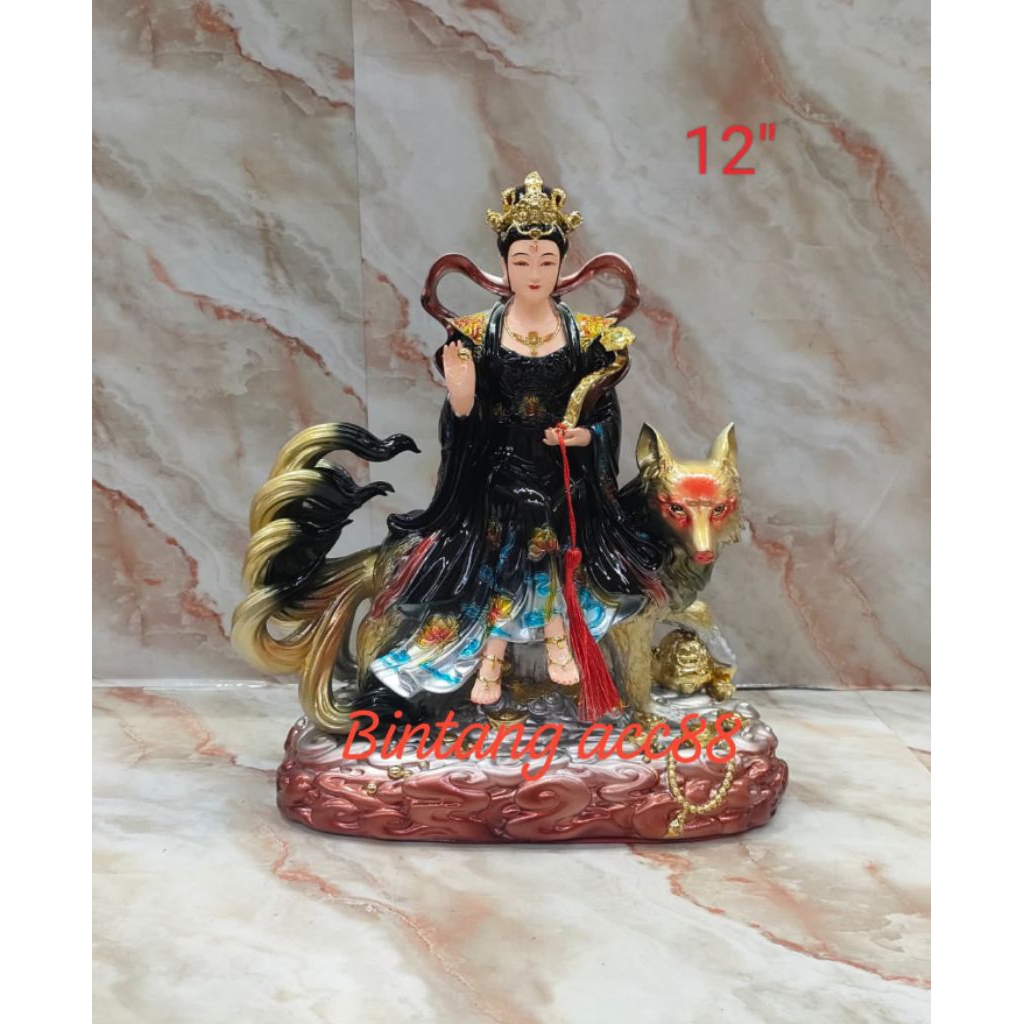 patung dewi rubah 9 ekor / kitsune - fiber - hitam - 12inch