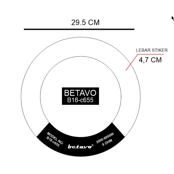 STIKER MAGNET SPEAKER BETAVO B18-C655 BETAVO 18 INCH DIAMETER 29,5 CM